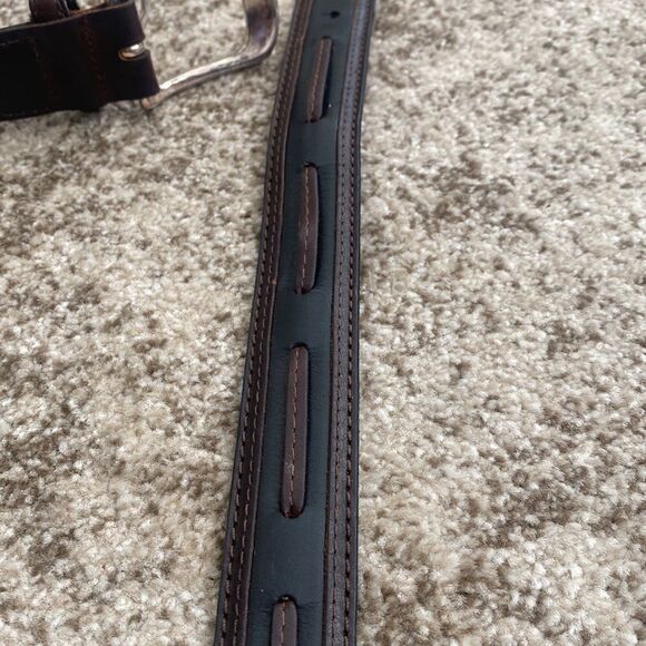 Top Grain Brown/black Leather Belt 44 - Picture 4 of 8